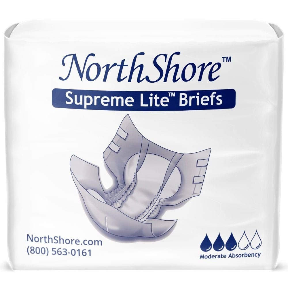 NorthShore Supreme Lite Tab-Style Briefs for Men and Women, White, Medium, Case/60 (4/15s)