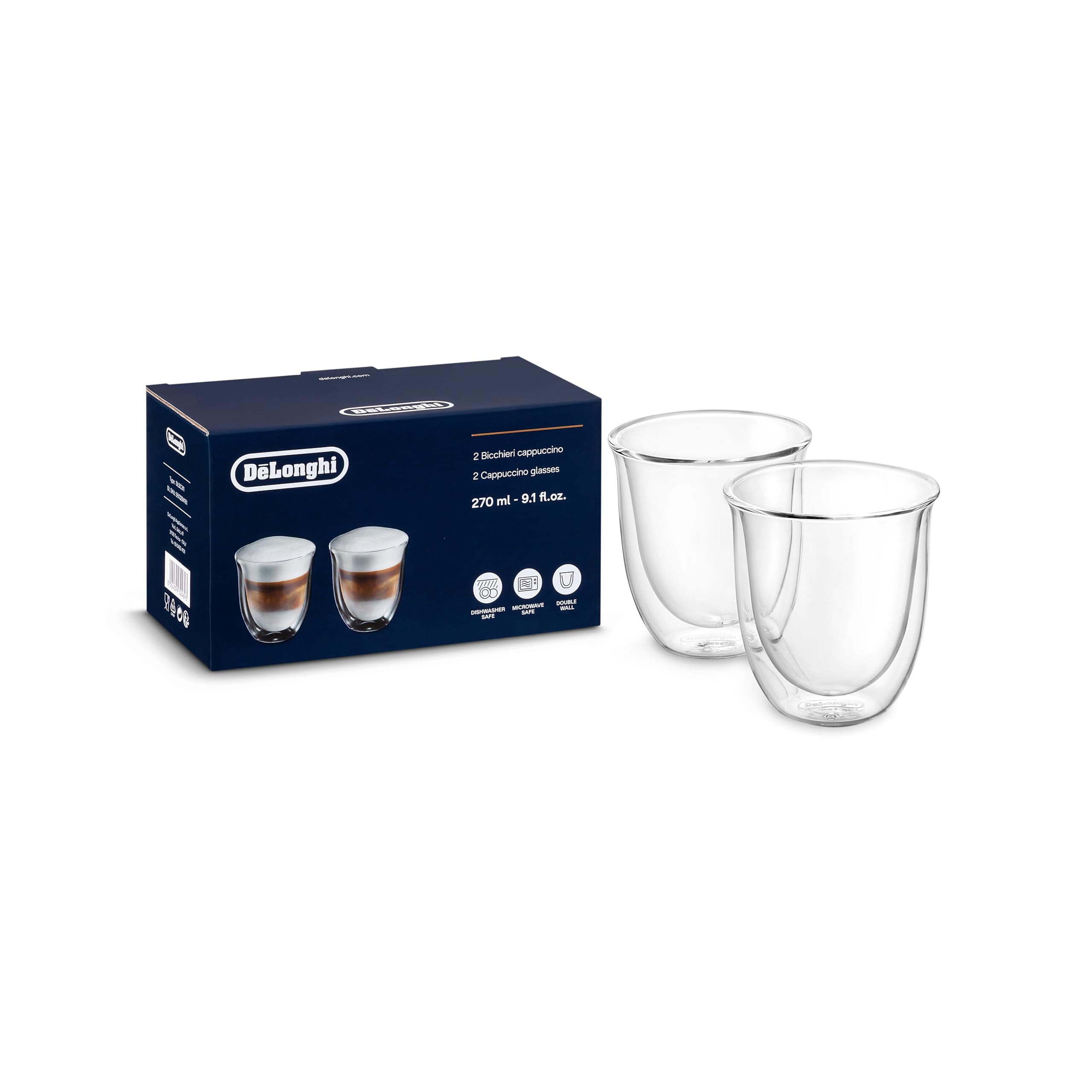 De'Longhi 5513214601 Cappuccino Glasses, 270 milliliters