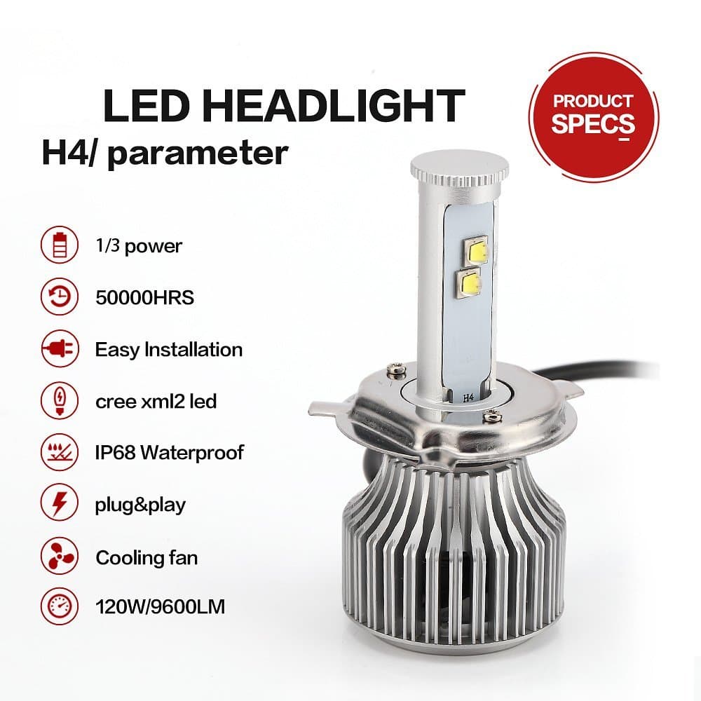 Camhoho 1 Pair 120W 9600LM Car H4 9003 HB2 Hi/Lo LED Cree Bulb Light Headlight Kit Conversion 6000k White