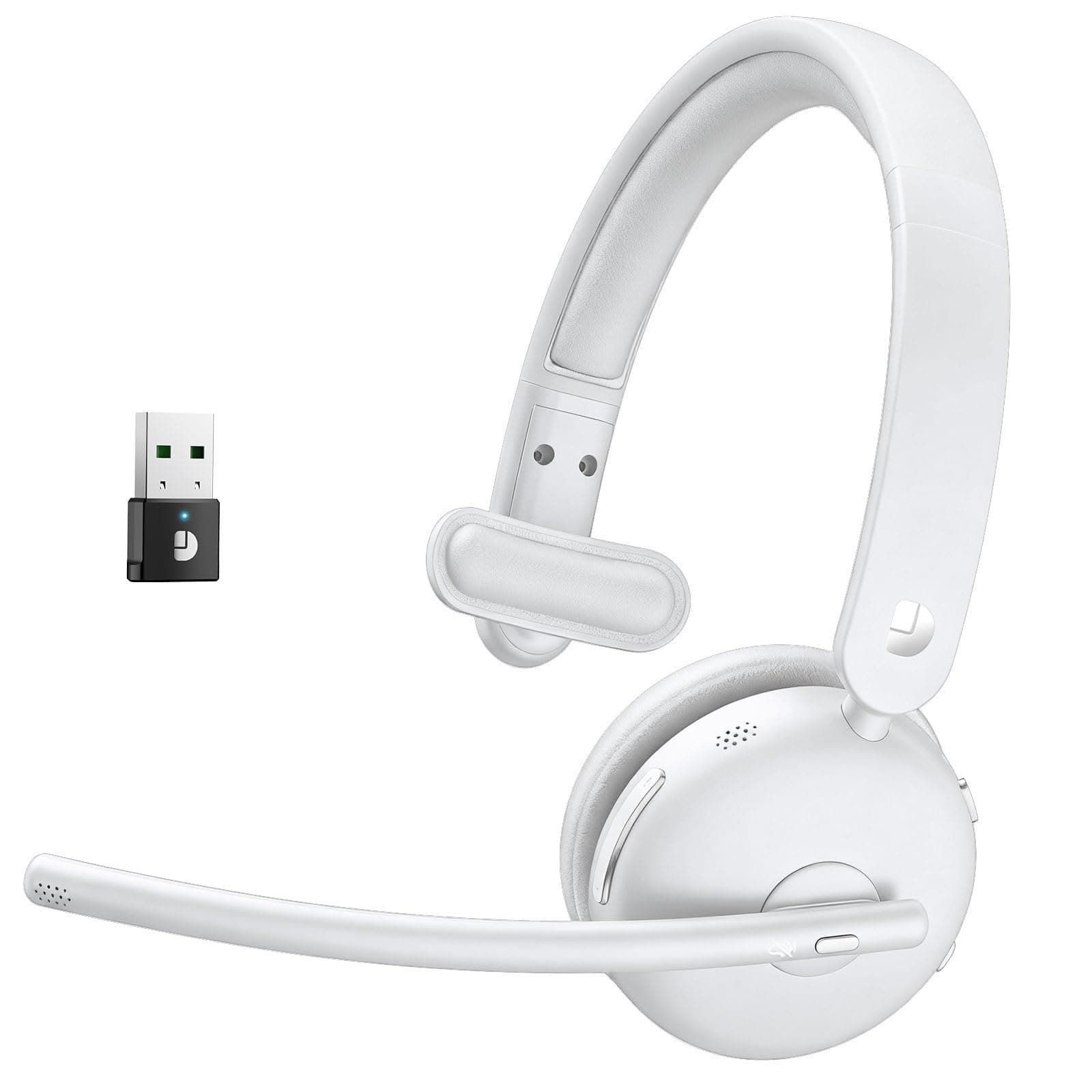 Wireless Headset with Mic for Work-Bluetooth 5.3 Headset with Noise Cancelling, Wireless Headsets with 65Hrs Battery & 10Min Fast Charge, Smart Dock with Digital Display for PC/Computer White