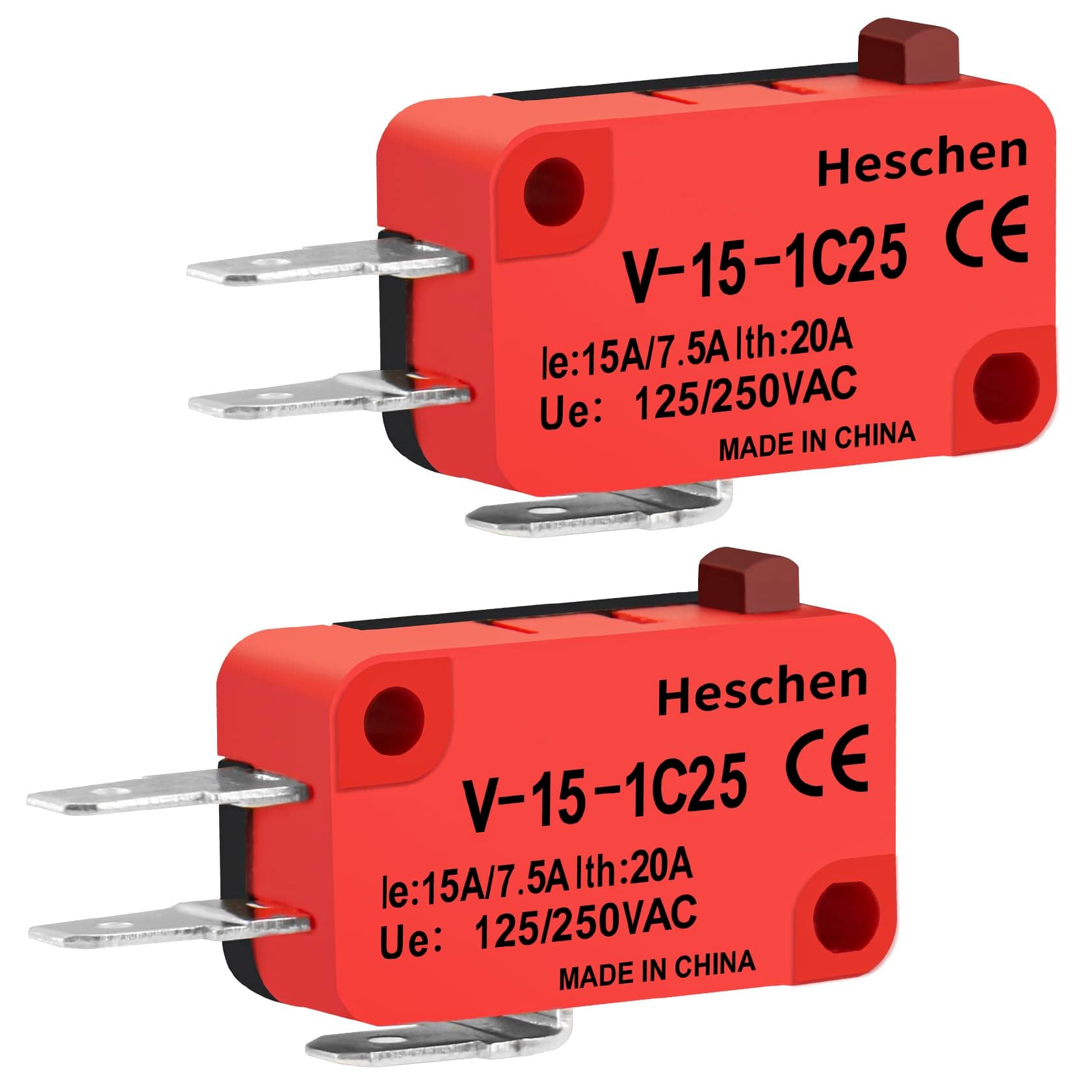 Heschen Micro Switch V-15-1C25 SPDT Button Type 20A 250VAC 2 Pack