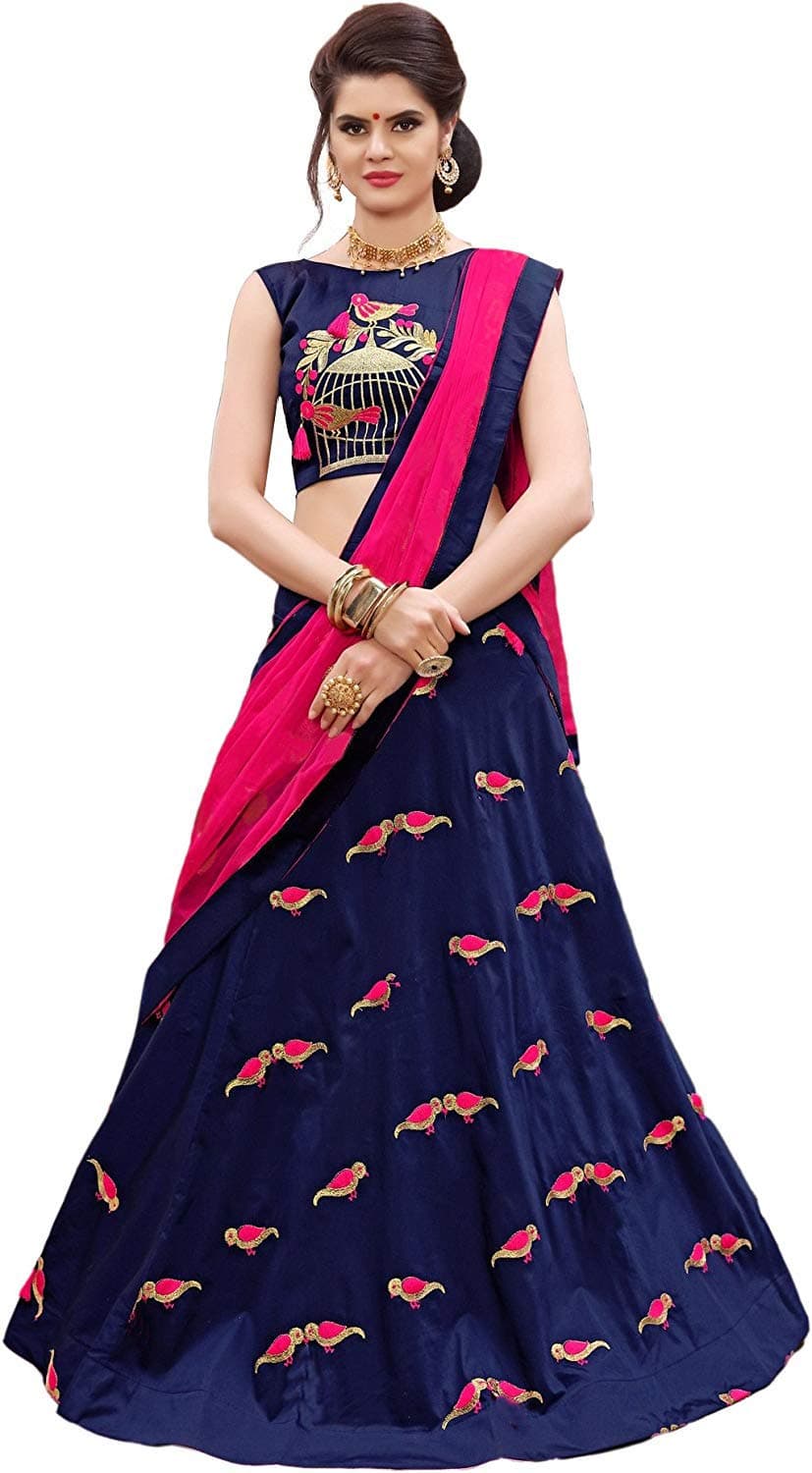 Shivansh Enterprise Women's Semi-stitched Lahenga Choli (SH-rimzim, Blue, Free Size)