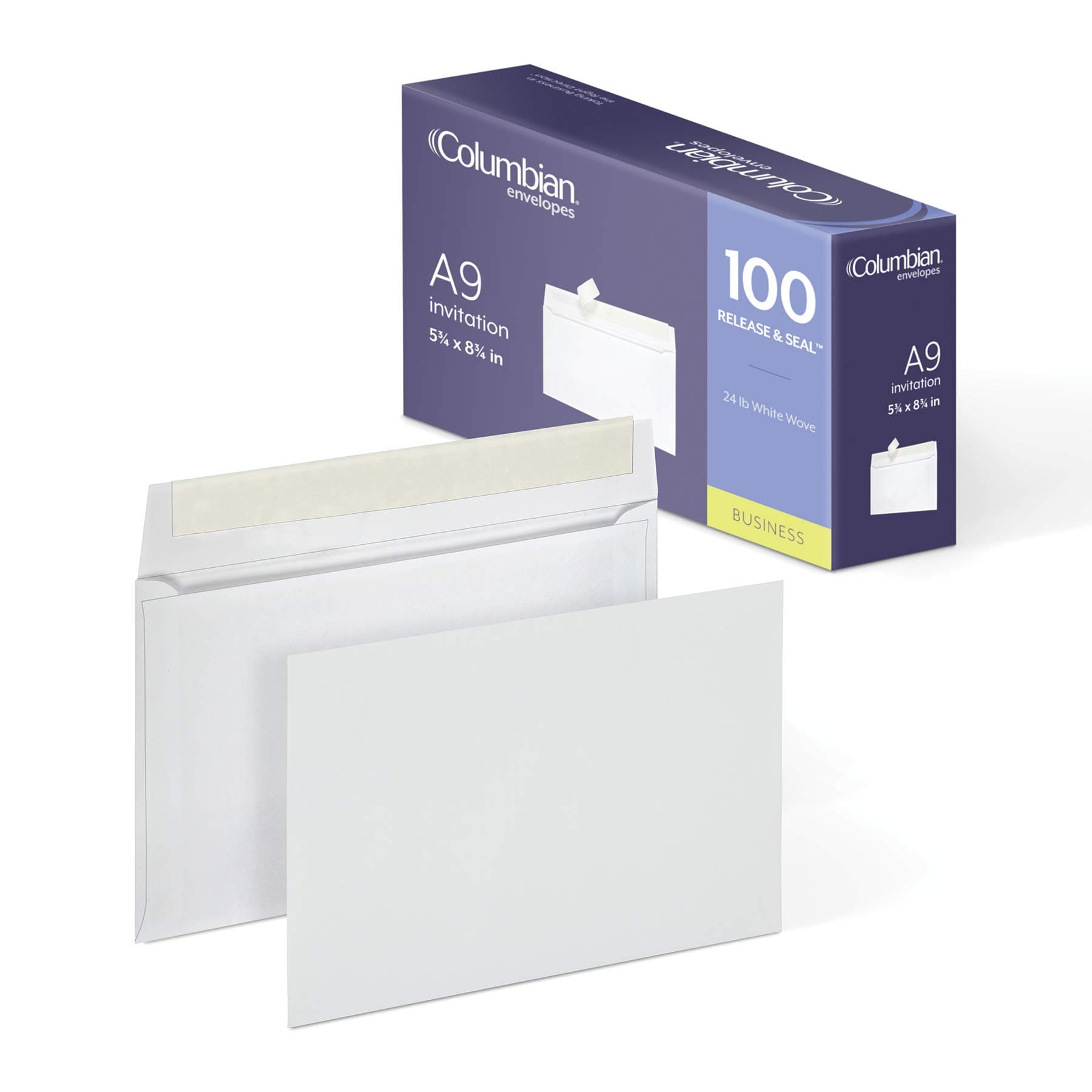 Columbian Invitation & Greeting Card Envelopes, A9, 5-3/4" x 8-3/4", Self-Seal Closure, Straight Flap, White Wove, 100/Box (COLO468)