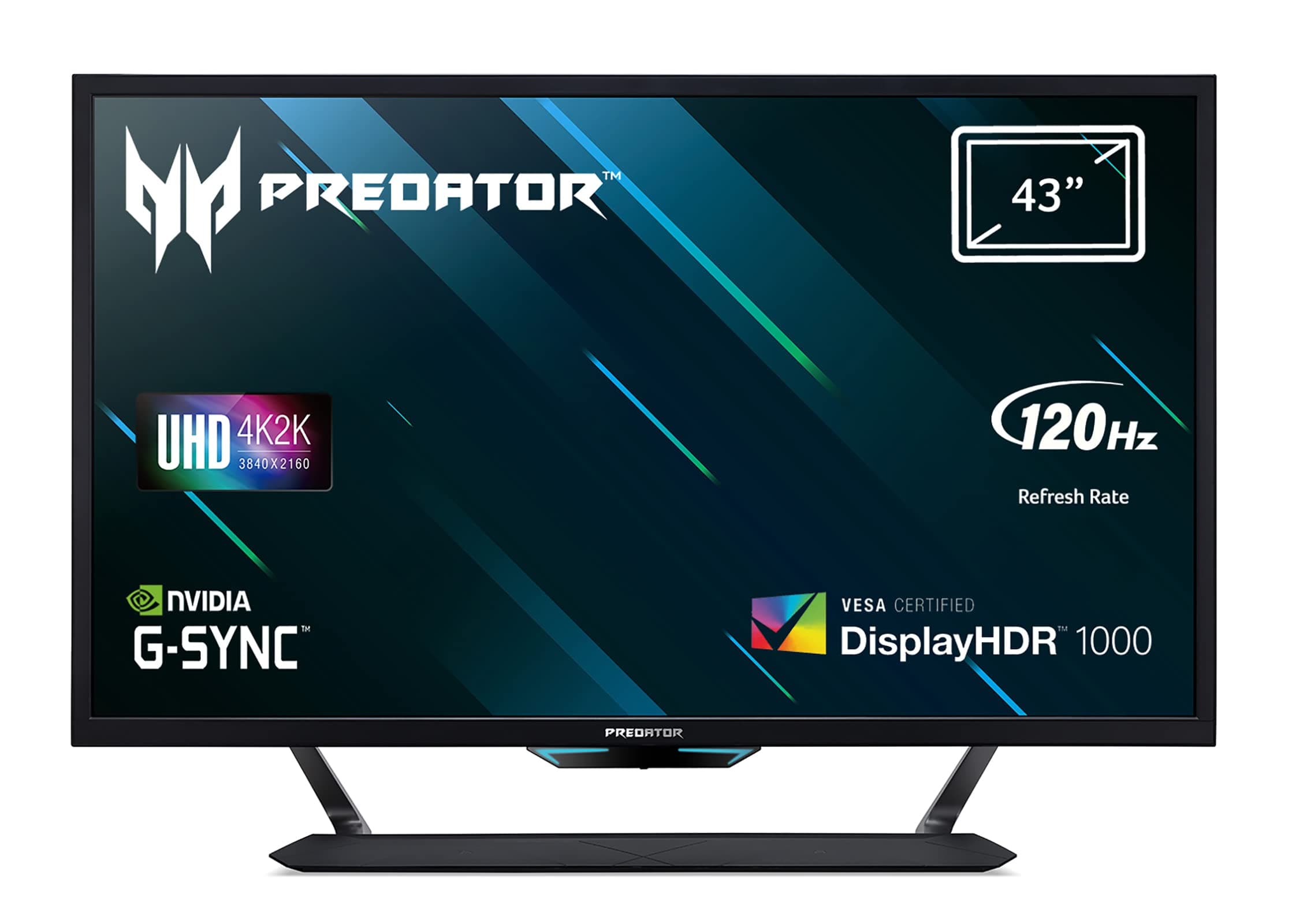Acer Predator CG437KP 43 Inch 4K Ultra HD Gaming Monitor, Black (VA Panel, G-Sync Compatible / Adaptive Sync, 120 Hz (144 Hz OC), 1 ms, HDR 1000, DP, HDMI, USB Hub)