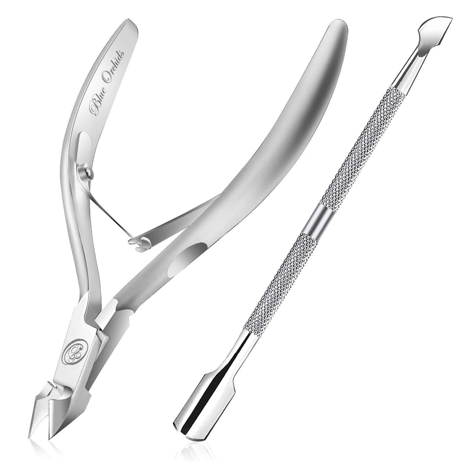 BlueOrchidsCuticle Nipper with Cuticle Pusher-Professional Grade Stainless Steel Cuticle Remover & Cutter-Durable Manicure and Pedicure Tool-Beauty Tool Perfect for Fingernails and Toenails