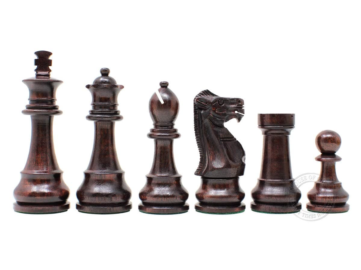 Tournament Chess Set Pieces - Unique Staunton Ringy Rosewood/Boxwood Chess Pieces - King Height: 3.75" (95 mm) - 2 Extra Queens - Weighted