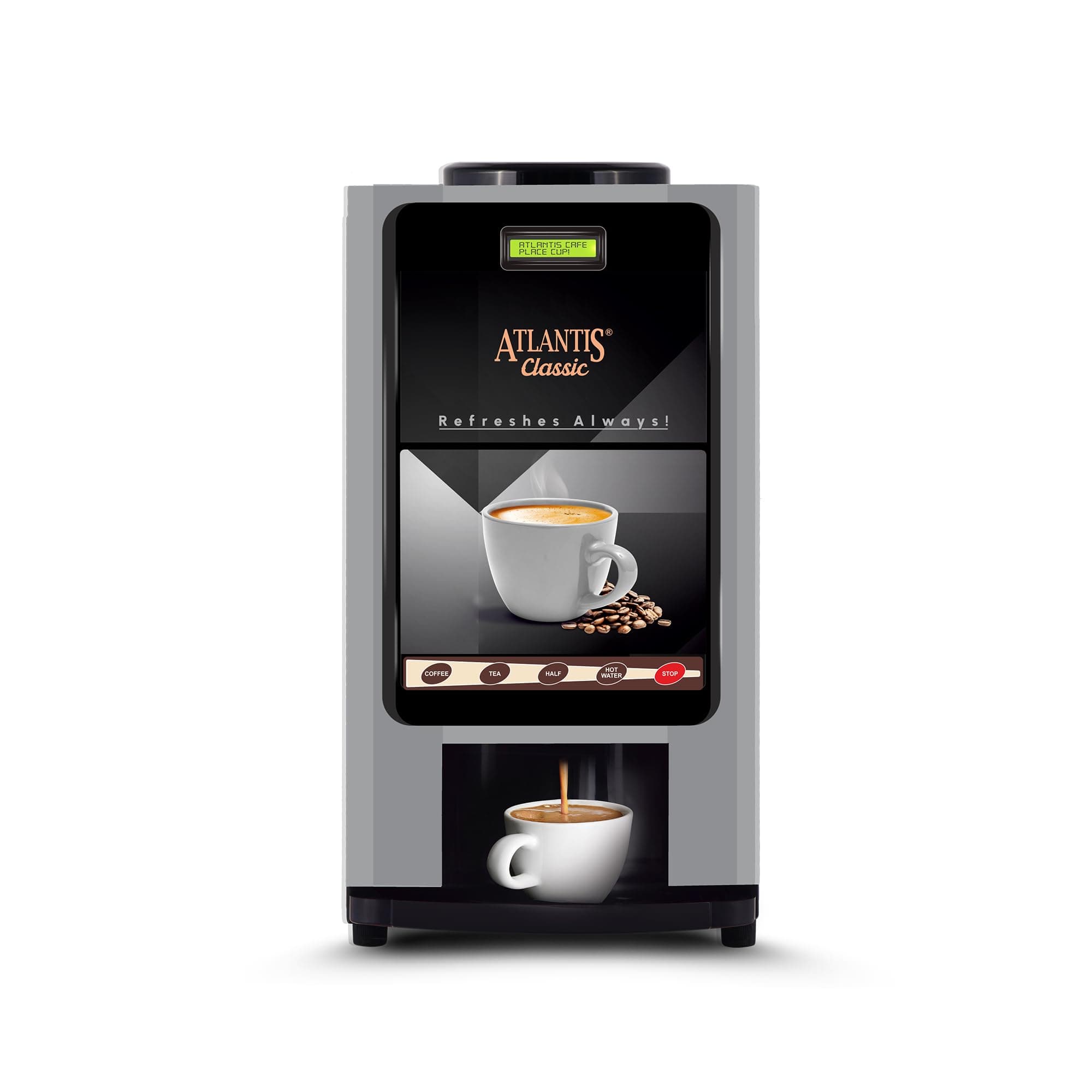 ATLANTIS Classic 2 Lane Tea/Coffee Vending Machine | Premix Based Instant Hot Beverage Dispenser for Offices, Shops and Institutions |