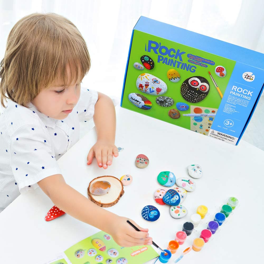 Jar Melo Rock Painting Kits for Kids Hide & Seek Rock Kits Crafts for Kids 12 Acrylic Paint and 10 Rocks Arts & Crafts Kits for Kids Ideal Birthday Gift for Boys and Girls