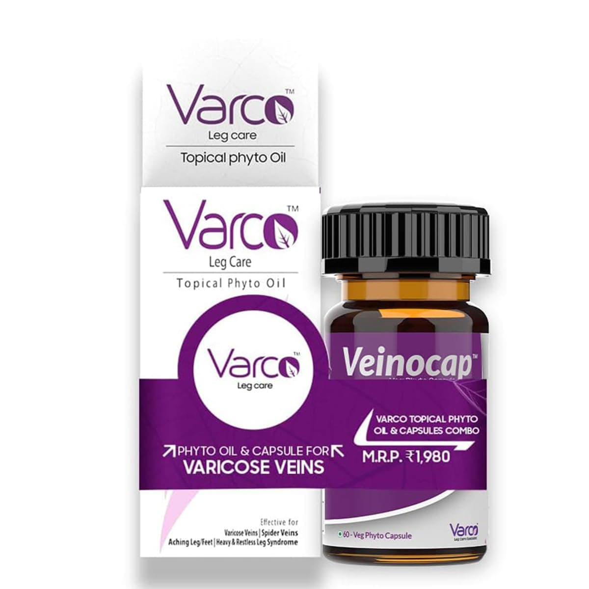 Therapeutic Oil(60ml) with 60Veg Phyto Capsules for Standardized Leg Veins, Leg Pain, Capillary Health & Blood Circulation with High Efficacy|Horse Chestnut, Grapeseed