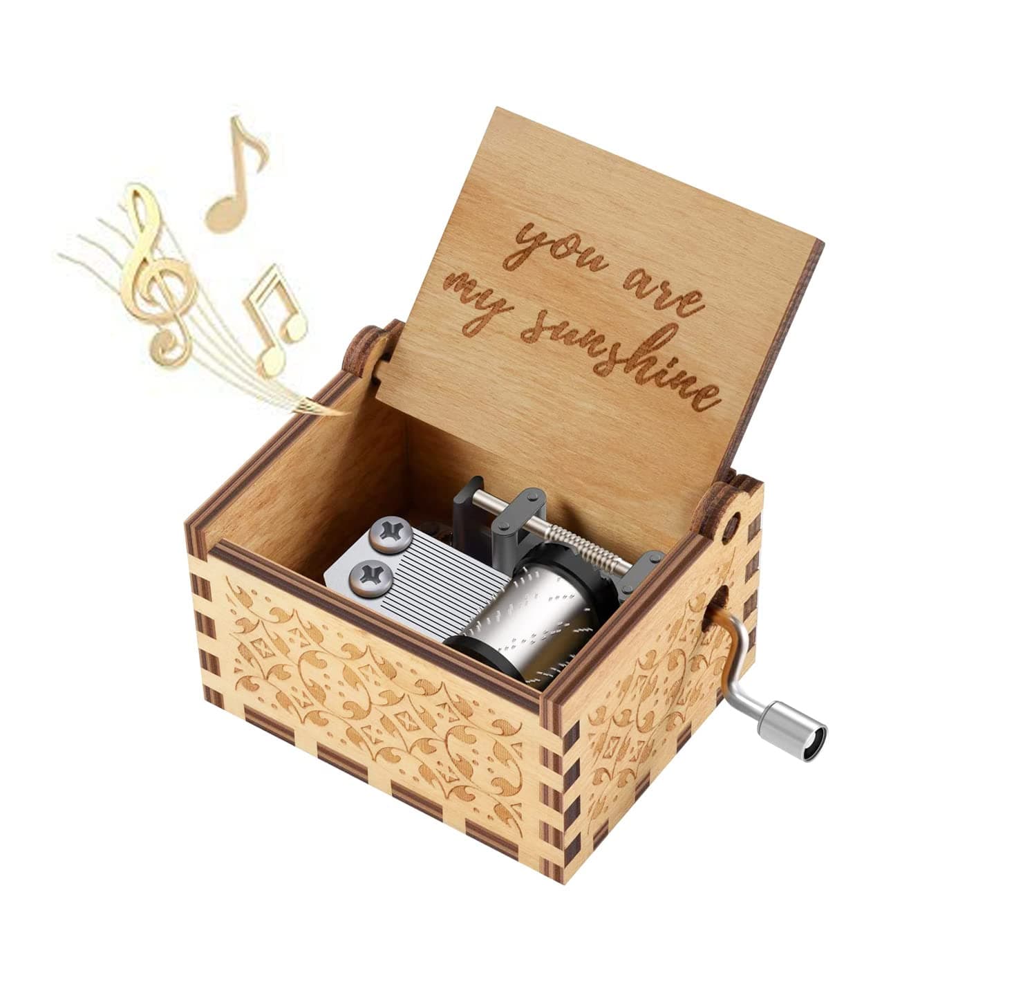 Happy Birthday Wooden Music Box, You Are My Sunshine Melody,Hand Cranked, Laser Engraved Musical Boxes, Small Novel Gifts for Birthday, Mother's Day, Christmas, Thanksgiving Day