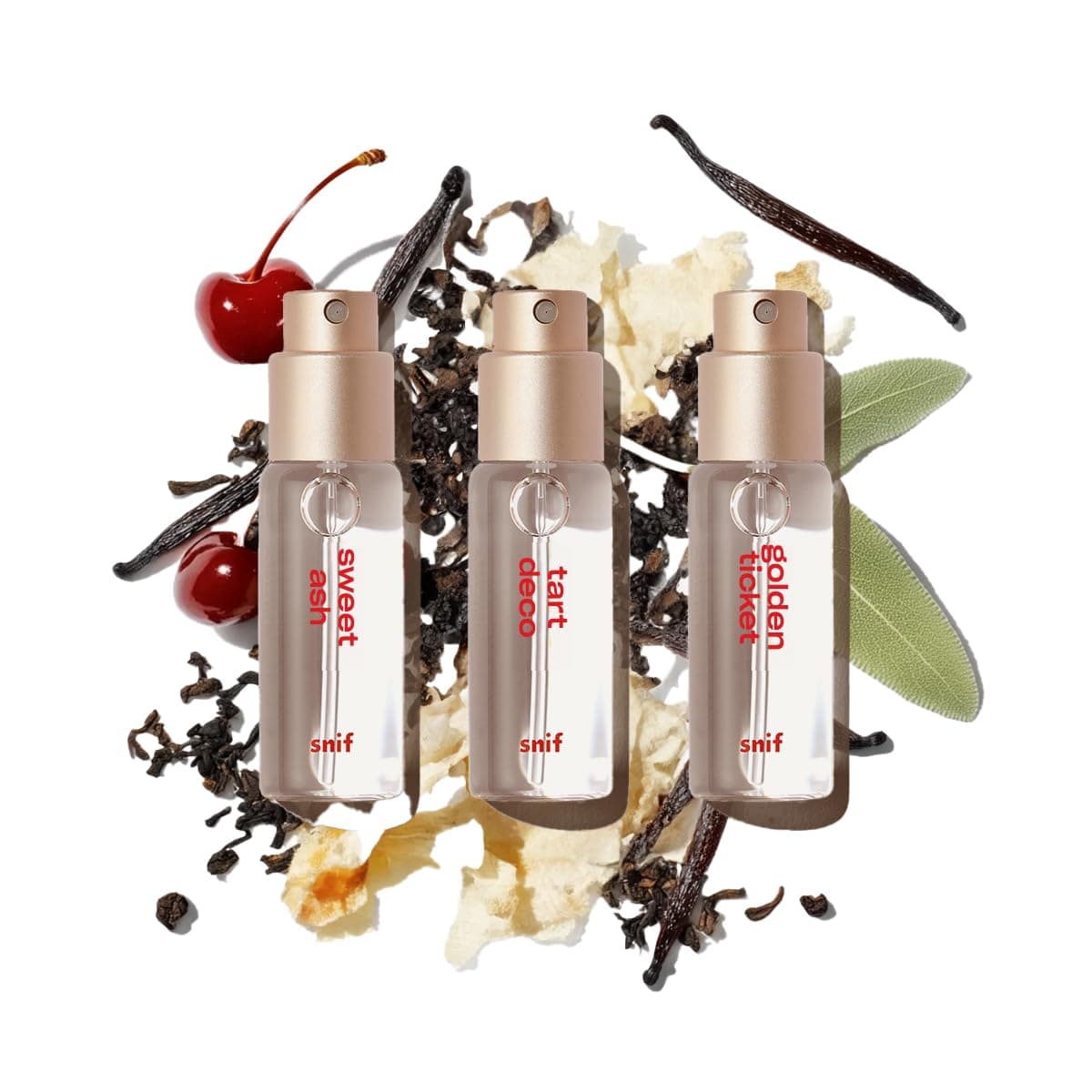 Snif Mini Bundle Perfume, Sweet Ash, Tart Deco, Golden Ticket, Cologne for Men and Women, Long Lasting Fine Fragrance, Non-Toxic, 3 pack