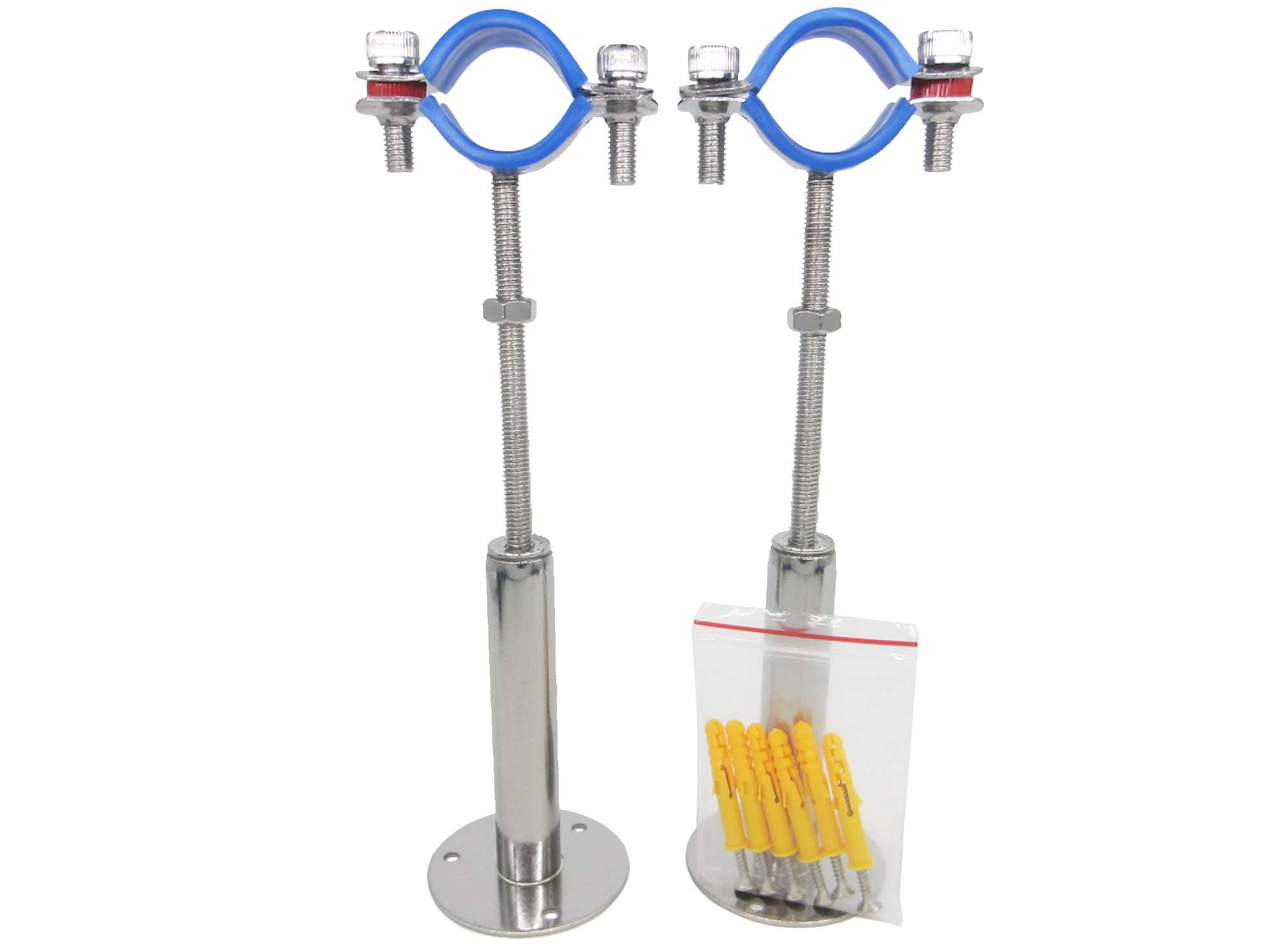 Stainless Steel Adjustable Pipe Clamp Bracket - Wall/Ceiling Mount Support for 1-1/4 Inch Pipe, Heavy-Duty Rustproof Brackets with Screws, Extended Type, Set of 2