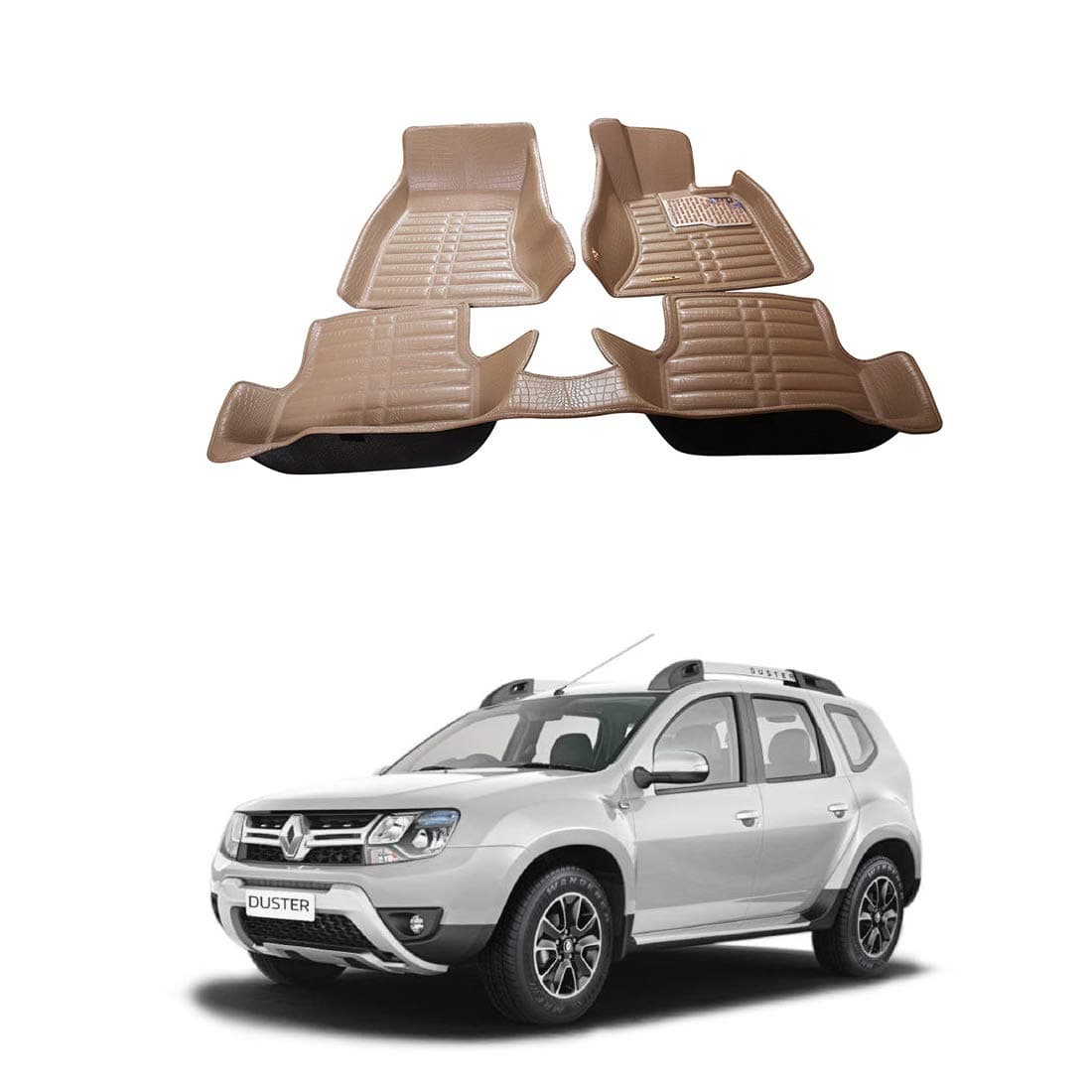 AYW: ALL YOU WANT Plastic, Rubber 5D Car Floor Mat for Renault Duster Model Year : 2012-2021 (Beige )