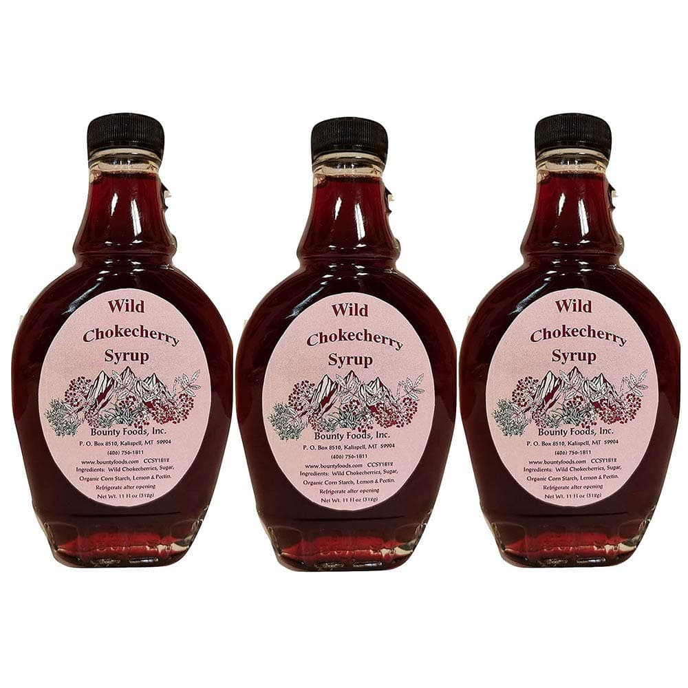 Montana Chokecherry Syrup Breakfast Toppings - (3) 11 oz Gift-Set - Real Fruit Grown & Hand Picked in the Wild from Bounty Foods for Cocktails - Coffee - Pancakes - Gluten-Free Non-GMO (C SY 3pk)
