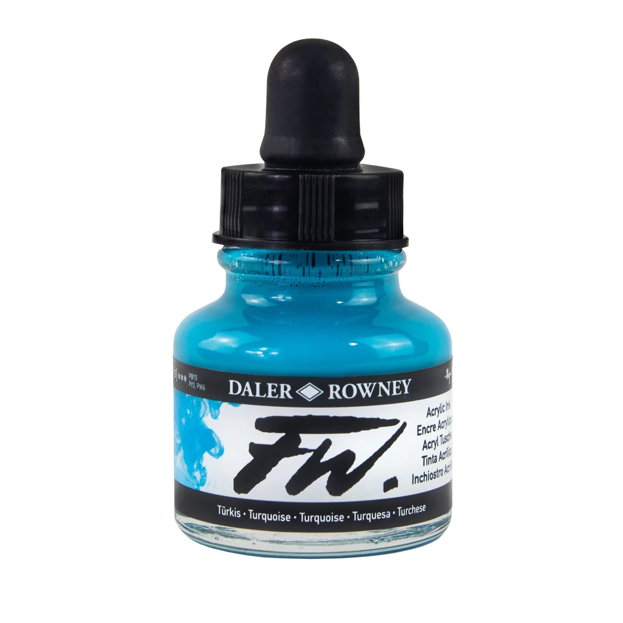 FW Acrylic Ink Bottle Turquoise - Versatile Acrylic Drawing Ink for Artists and Students - Permanent Calligraphy Ink - Archival Ink for Illustrating and More