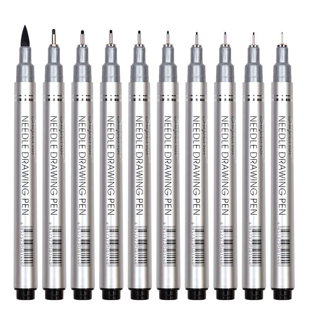 ARTDINGD Precision Micro-Line Pens, 10 Pcs Fine Point Multiliner, Black Waterproof Archival Ink Markers for Sketching, Anime, Manga, Drawing, Artist Illustration, Bullet Journaling