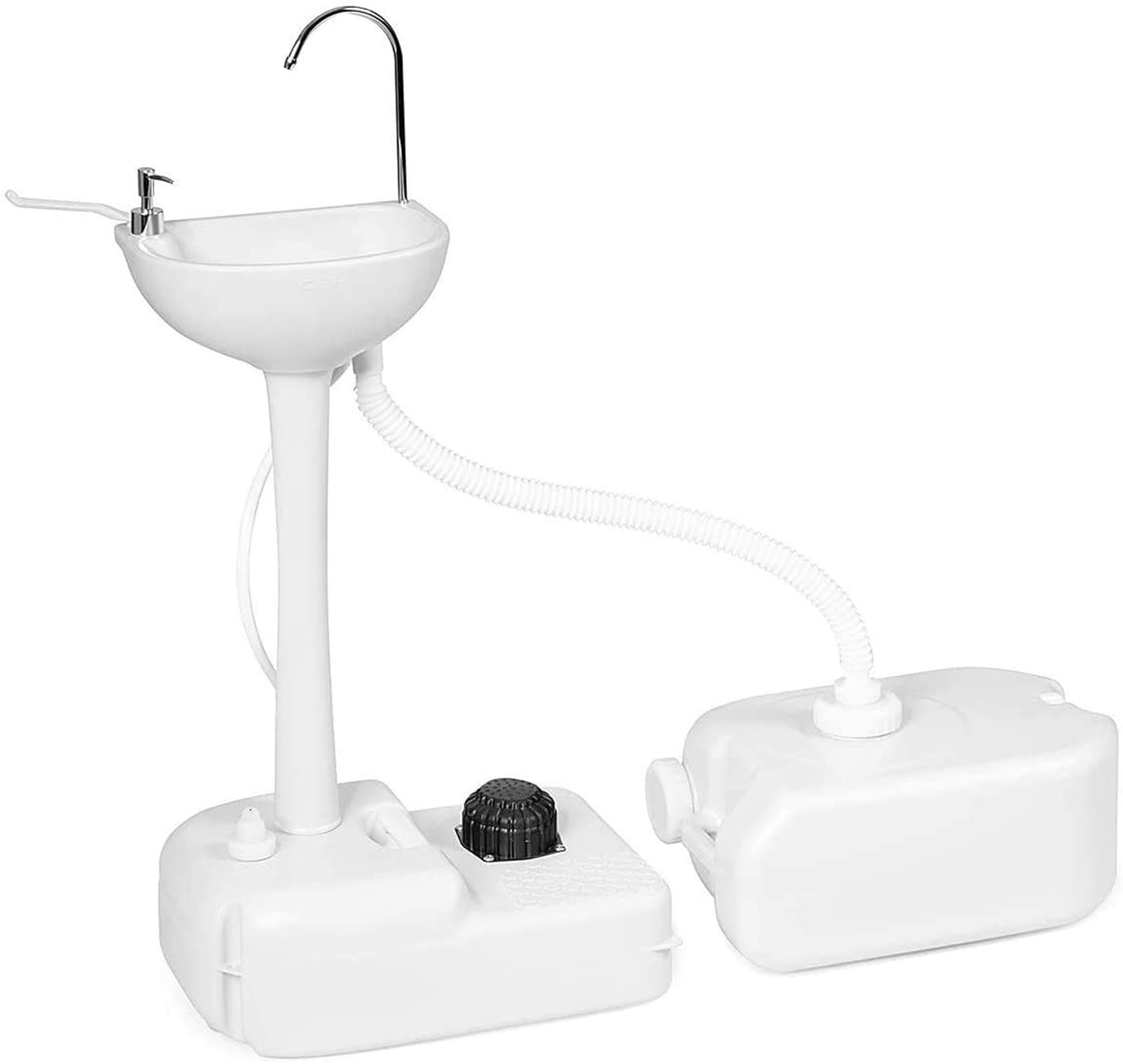 ZHIHUITONG Outdoor Garden Portable Camping Hand Sink with 24L Recovery Tank, Removable Hand Washing Basin Sanitary Ware for RV/Kitchen/Indoor, HDPE, White