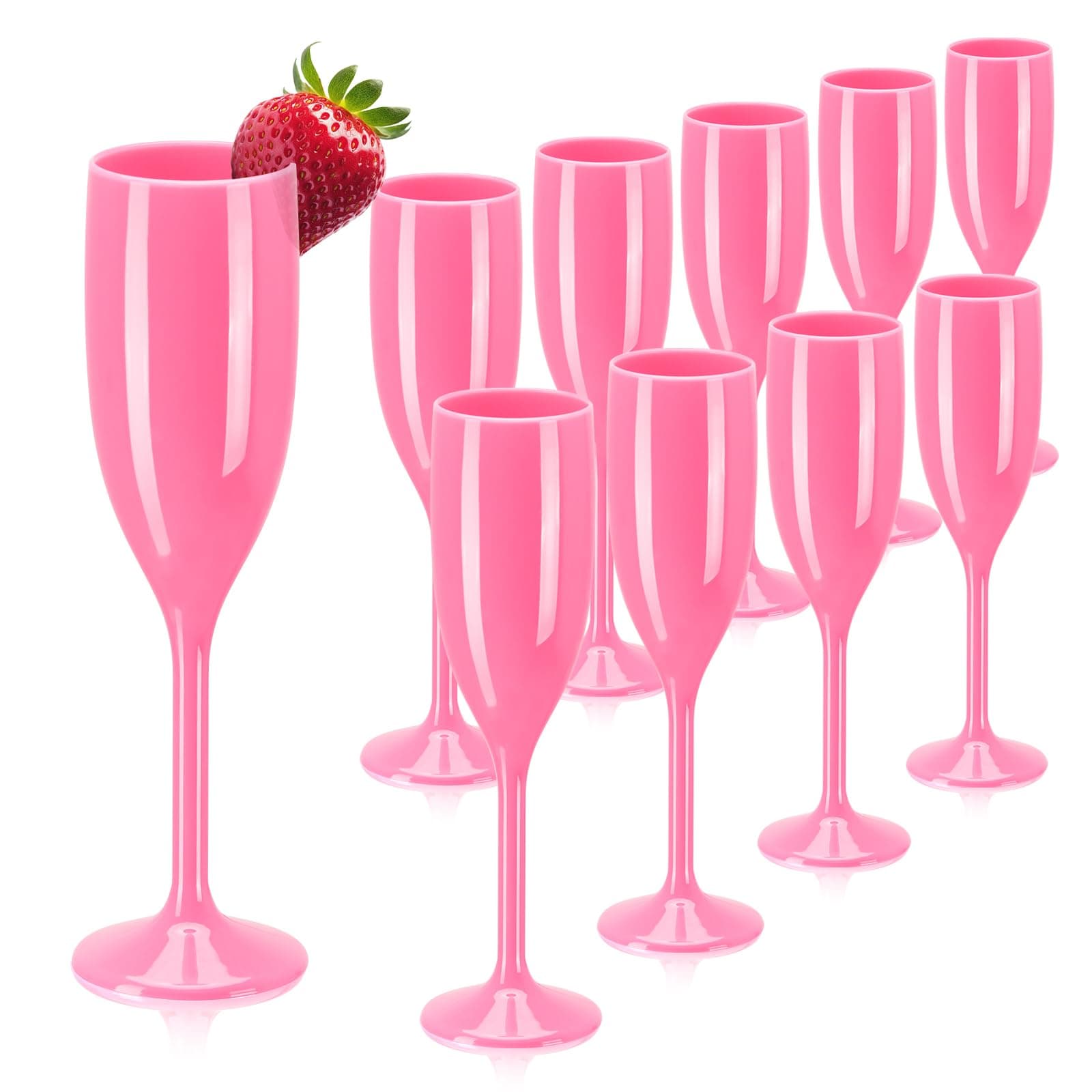 XUWAIDSGN Champagne Flute Acrylic Champagne Glasses Wedding Toasting Champagne Flute Goblet Plastic Reusable Unbreakable Champagne Cups for Bachelorette Wedding Bridal Shower Party (Pink, 10)