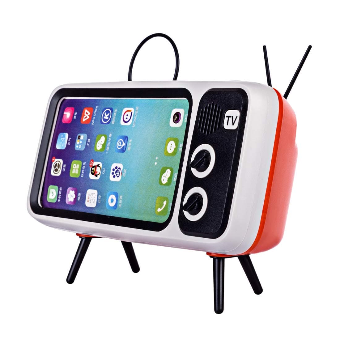 YOU339 PTH800 Retro TV Bluetooth Wireless Speaker Phone Holder, Table Cell Phone Accessories, Desktop Mobile Phone Stand for Phones With 4.7-5.5 inch Screen, Orange