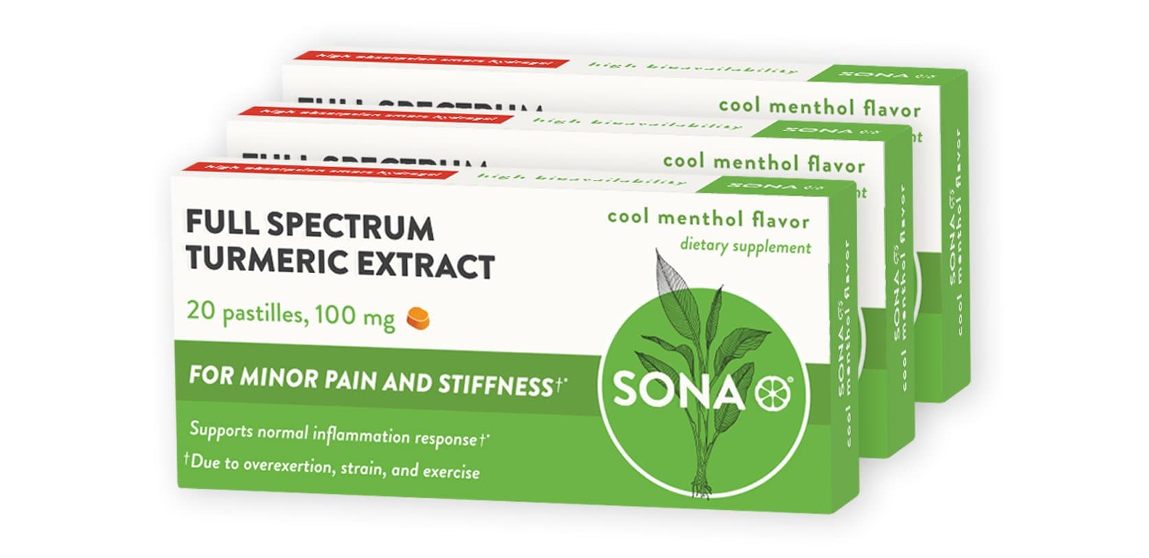 SONA Turmeric Supplement, High Absorption Curcumin Formula, 6 Pack of 20 Pastilles Each (120 Total), Ships Free