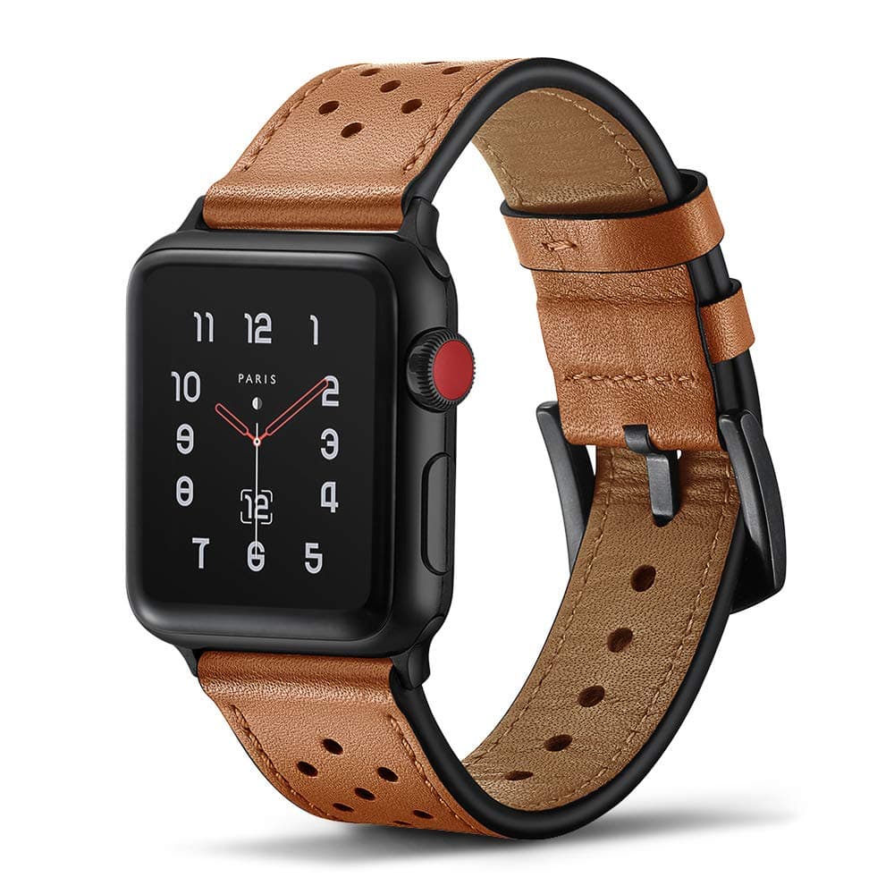 Tasikar Compatible with Apple Watch Band 42mm 44mm 45mm Premium Genuine Leather Band Compatible with Apple Watch Ultra Series 8 7 (45mm) SE Series 6 5 4 (44mm) Series 3 2 1 (42mm) - Brown