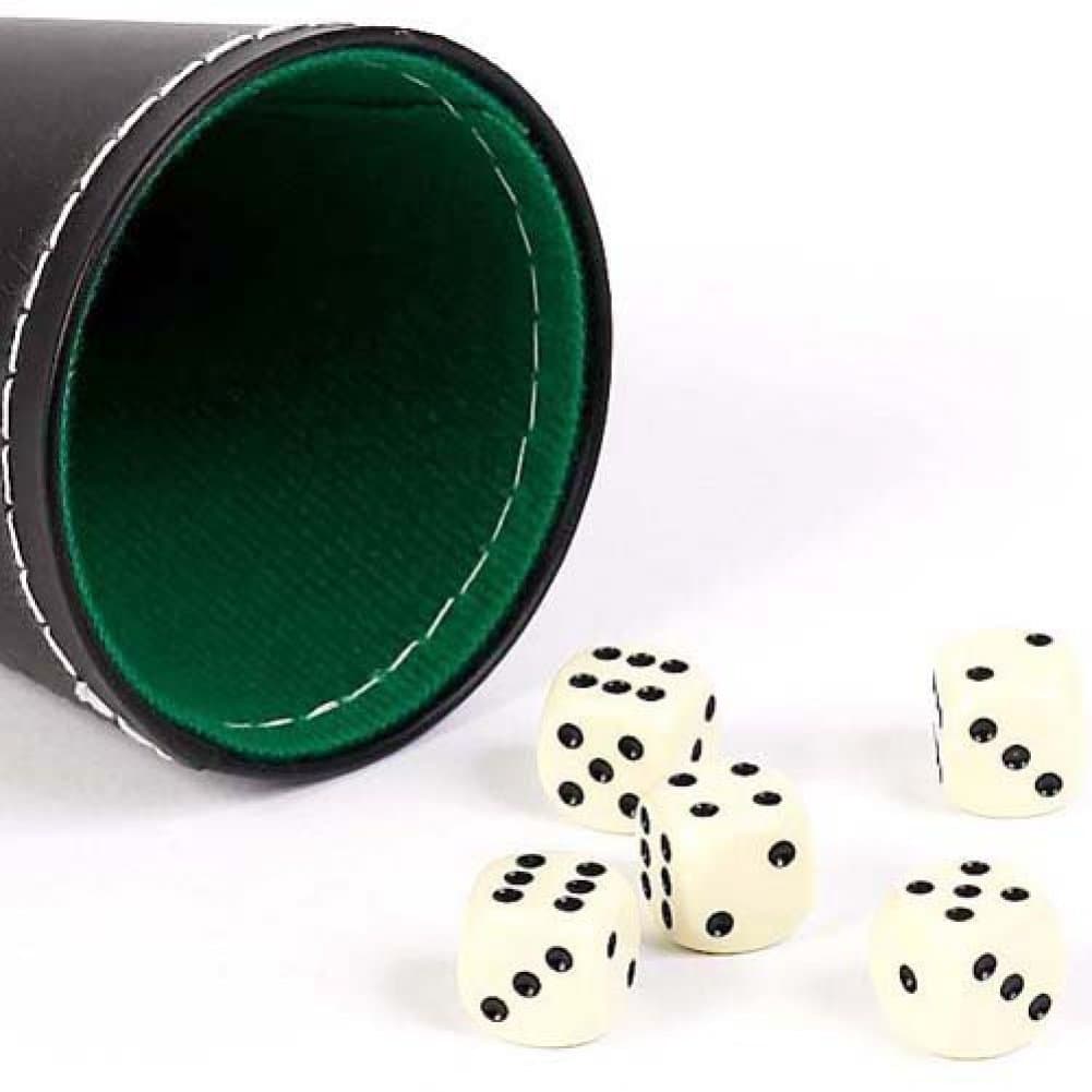 Green & Black Leatherette Dice Cup with 5 Dice