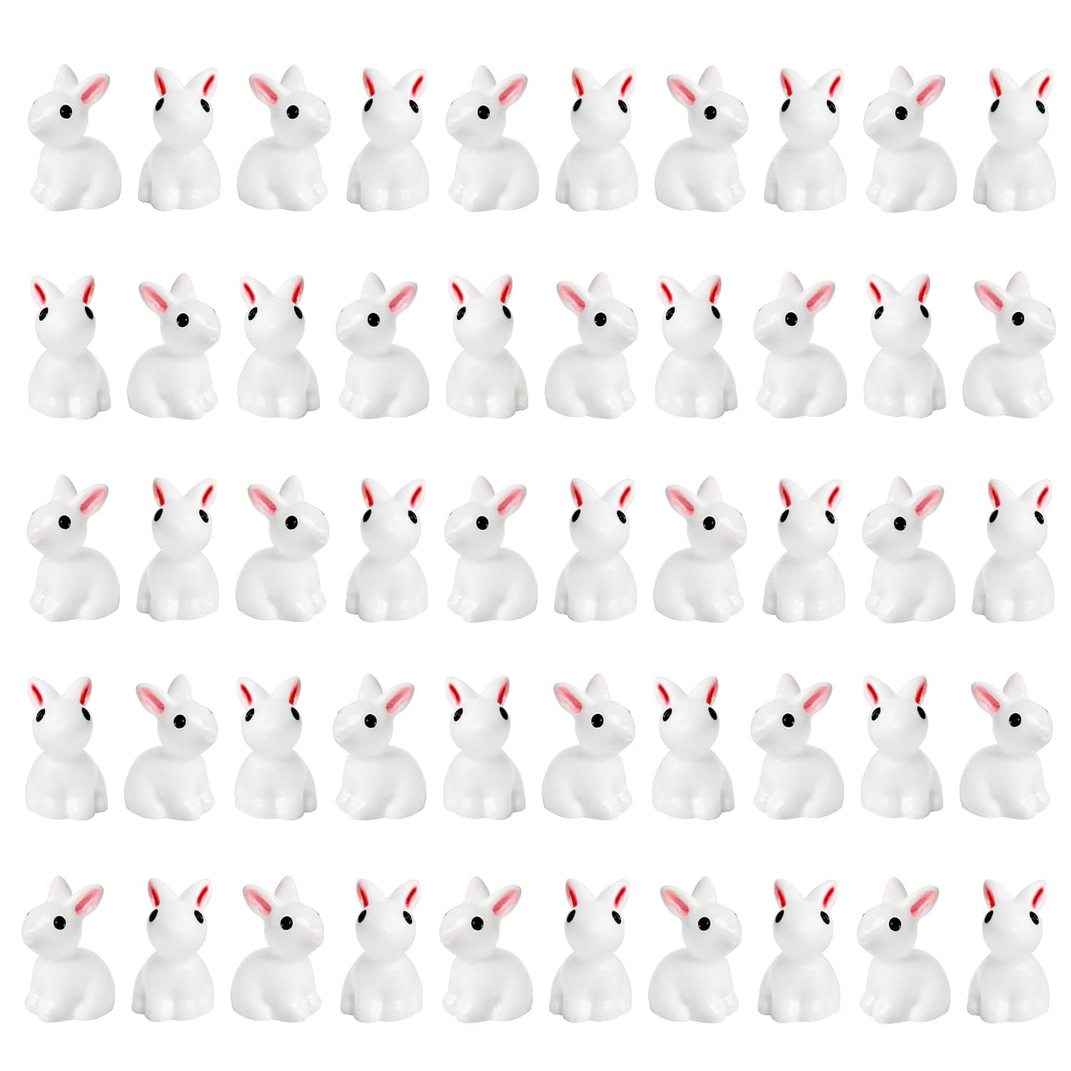 Exasinine 50Pcs Mini Rabbits Figurine Easter Bunny Figurine Rabbit Miniature Figurines Mini Animals Fairy Garden Miniature Ornaments for Easter Egg Fillers Dollhouse Cake Home DéCor