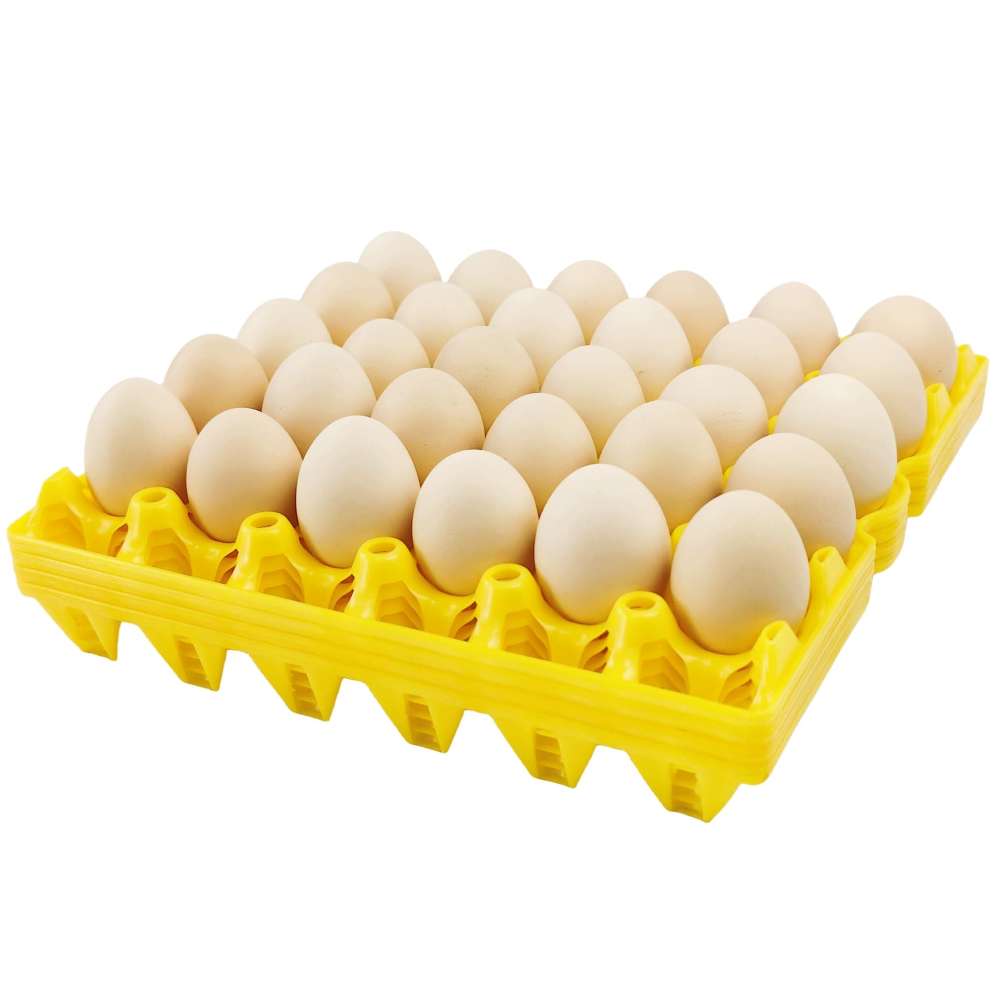 4-Pack Plastic Egg Tray Egg Crates 30-Egg Flats for Home Chicken Farmers, Stackable Egg Cartons Hold Multiple Eggs, Great for Storing, Sorting, and Shipping Eggs, Durable and Reusable (Yellow)