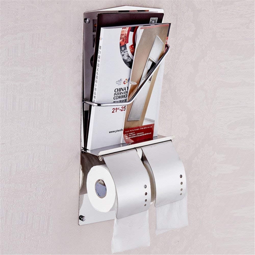 Weirun Modern Hotel Style SUS 304 Stainless Steel Double Toilet Roll Paper Holder Tissue Hanger and Dispenser with Magazine Rack Shelf Heavy Duty Wall Mounted,Polished Chrome