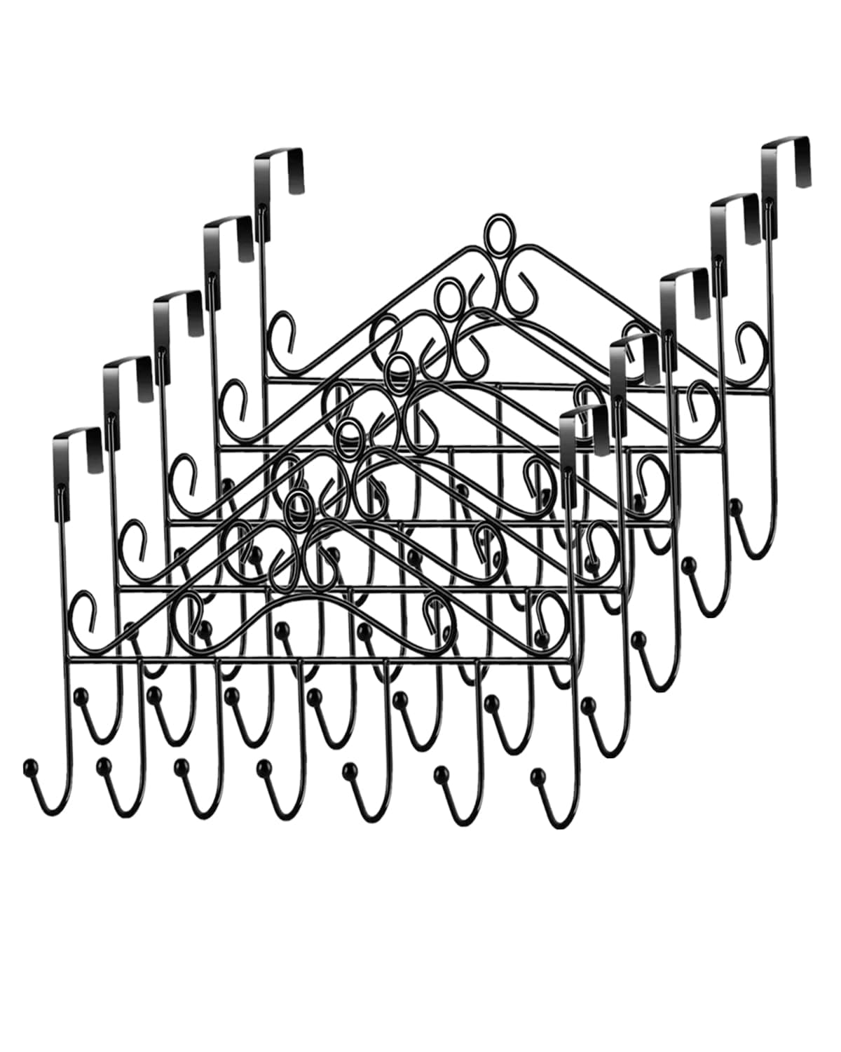 5 Pack Over The Door Hooks,Over The Door Hanger Towel Rack Coat Rack with 7 Hooks,Decorative Hanging Storage Rack Organizers for Hat,Clothes,Bedroom,Bathroom-Black