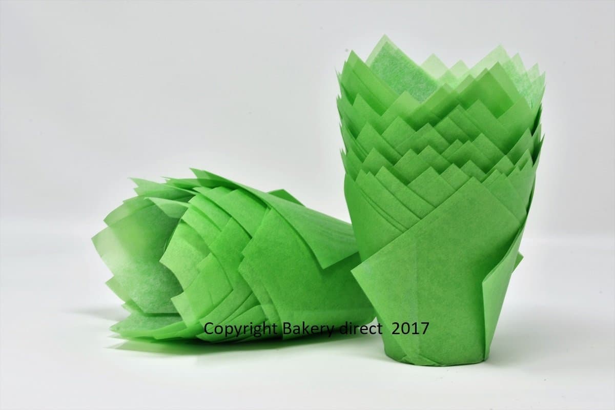 Bakery Direct 50 Standard Size Tulip Muffin Wraps Cases Colour Green