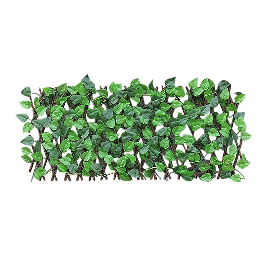 REOVE Adjustable Retractable Artificial Garden Fence, Tropical Style, Green, Plastic/Artificial, Expanding Wooden Landscaping Fence
