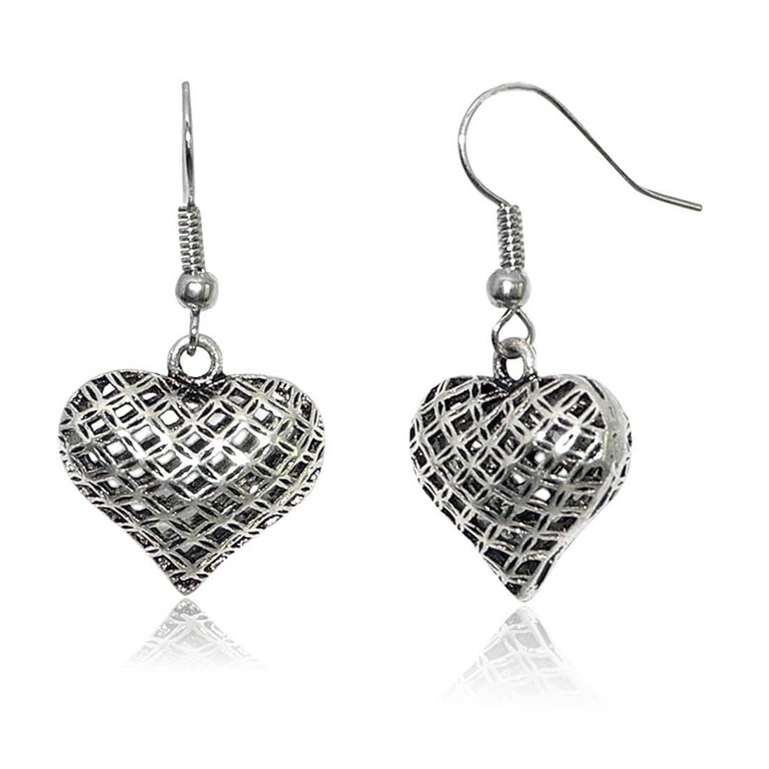 Ladies Silver Hollow Out Heart Charm Hook Dangle Earrings Jewellery