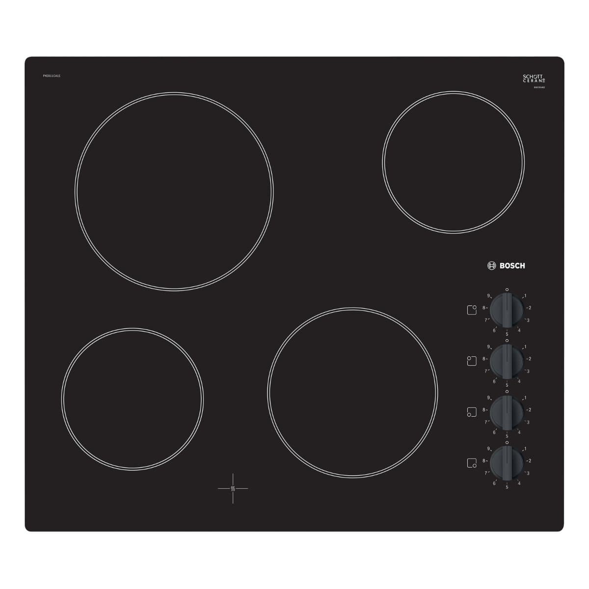 Bosch Series 2 PKE611CA1E Hob Black Integrated Ceramic – Plate (Black, Built-in, Ceramic, Glass and Ceramic, 1200 W, Round)
