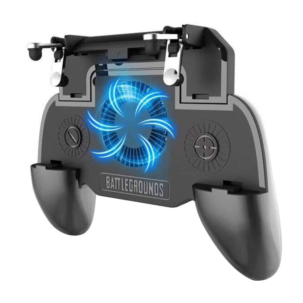 yodaliy Mobile Game Controller for PUBG Fortnite, L1R1 Turnover Triggers Fire Buttons with Portable Charger Cooling Pad,Adjustable Size 4 in 1 Gamepad for Android & iOS Phone(2000mAh Battery)