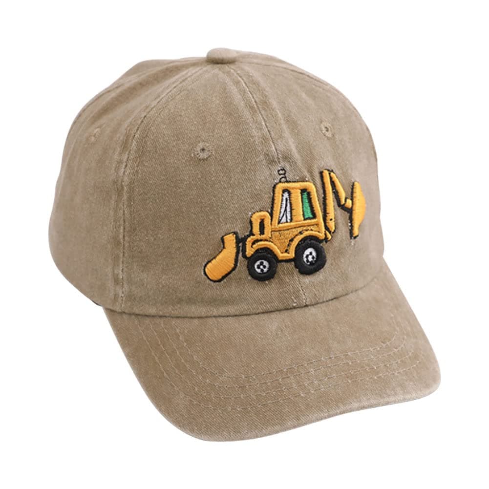 Cute Embroidery Excavator Kids Baseball Cap Adjustable Cotton Washed Vintage Cowboy Hat for Boys Girls Age 2-8