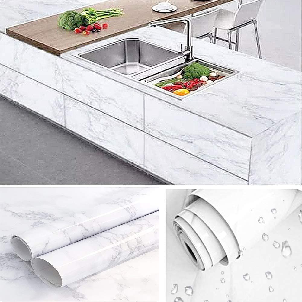 Ahoney DIY Marble Contact Paper Self Adhesive Contact Paper for cabinets countertops Granite Gray/White Roll Kitchen Waterproof Furniture Renovated Wallpaper 11.8"x78.7"