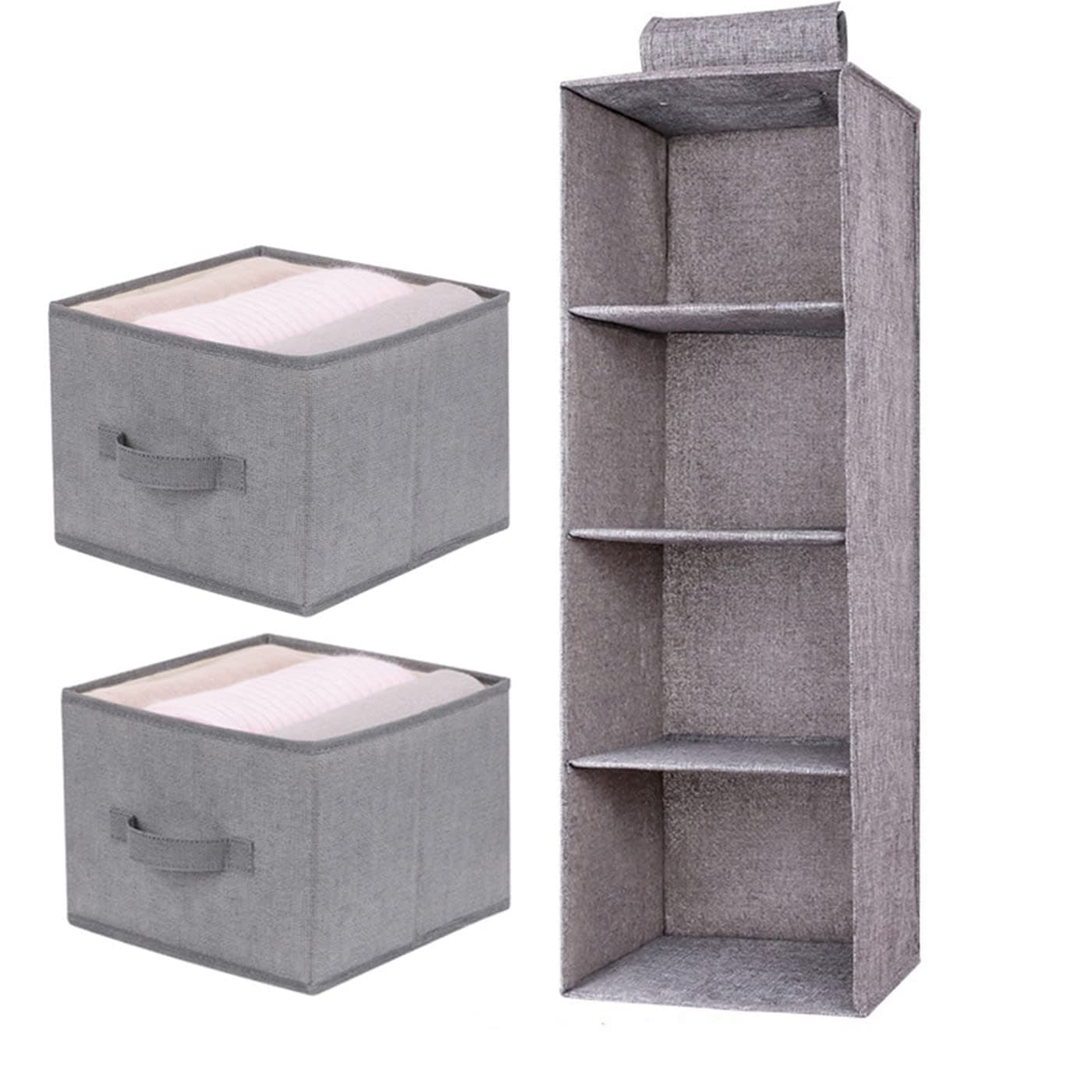 4-Shelf Hanging Closet Organizer, Wardrobe Clothes Organizer for Closet, Hanging Shelves for Closet with 2 Drawers,10.6''W x 10.6''D x 31.5''H