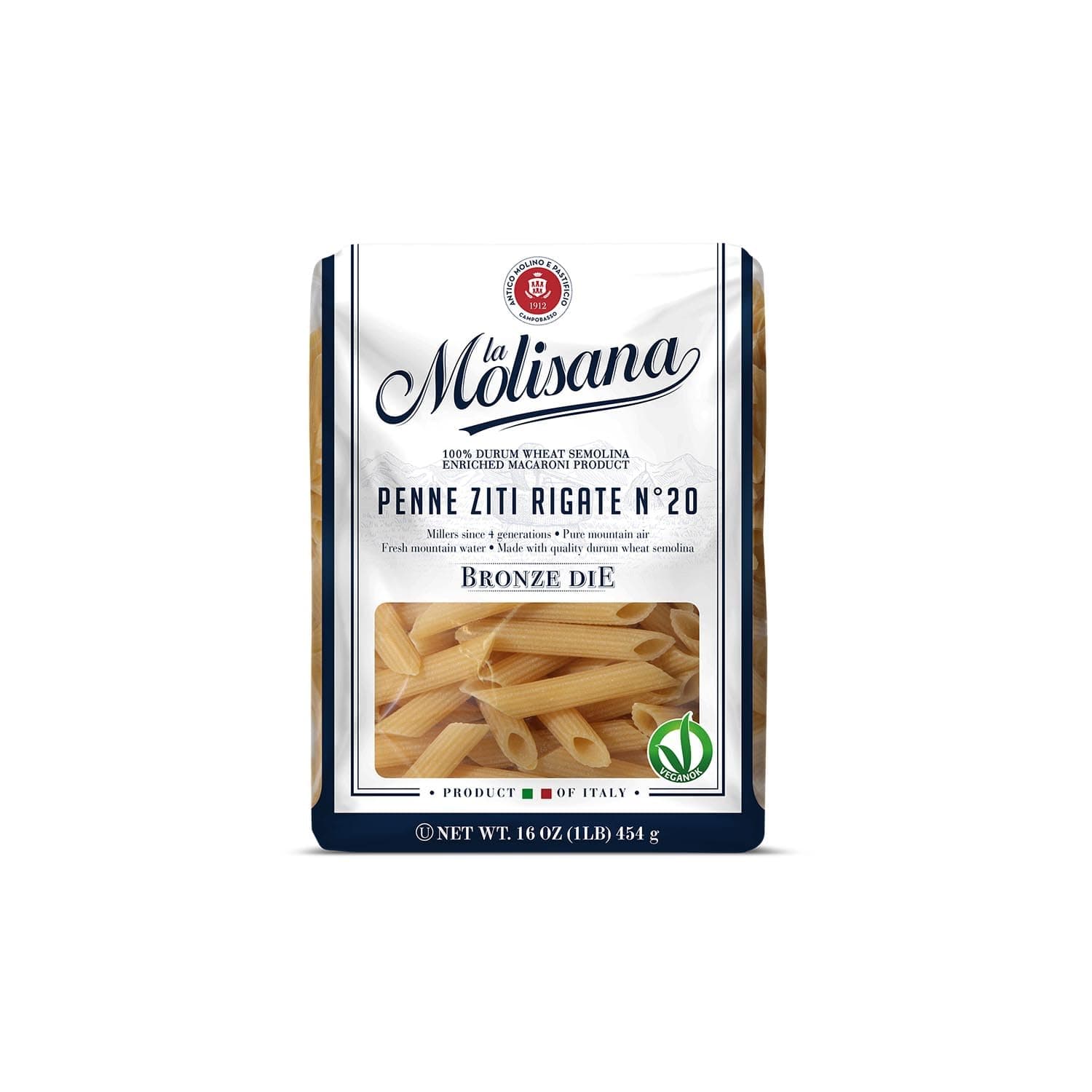 La Molisana Pasta, Penne Ziti Rigate, 1 Pound (Pack of 12)