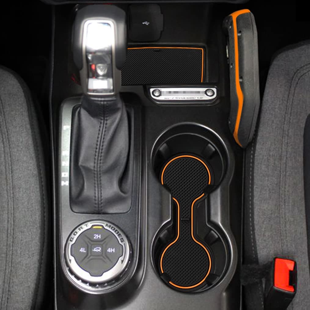 Auovo Anti Dust Cup Holder Insert Liners Compatible with Ford Bronco Accessories 2021 2022 2023 2024 Fit Door Center Console Interior Mats 13-pc Set (Automatic Transmission) (Orange Trim, 4 Doors)
