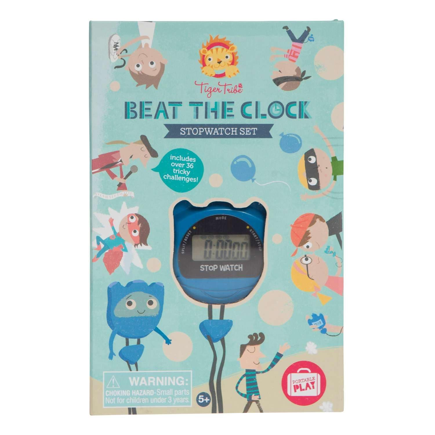 Tiger Tribe Beat The Clock - Stopwatch Set, Activity Set for Kids w 36 Time Based Activities, Stop Watch, Indoor/Outdoor, Solo/Team Play, Great Gift