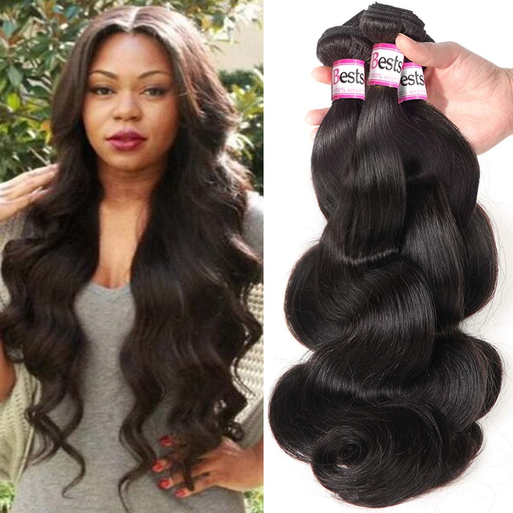 Bestsojoy Brazilian Virgin Hair Body Wave 4 Bundles 18" 20" 22" 24" 10A Cheap Brazilian Body Wave Human Hair Weave Bundles Remy Human Hair Extensions Natural Black Color Body Wave Bundles