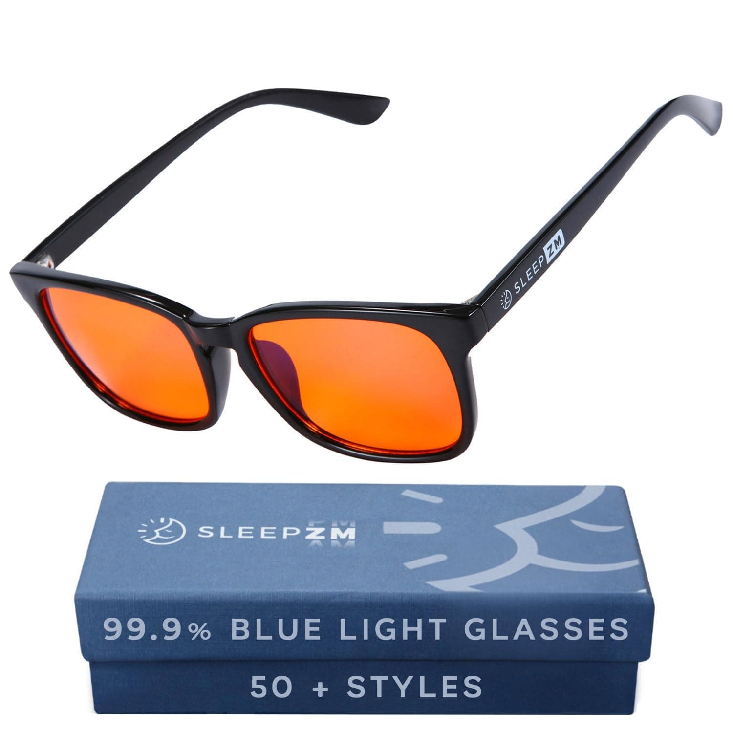 Blue Light Blocking Glasses for Women + Men - Better Sleep + Anti Eye Strain Protection - Computer Screens & Gaming - Black Wayfarer - 99% Night-time Amber Lens