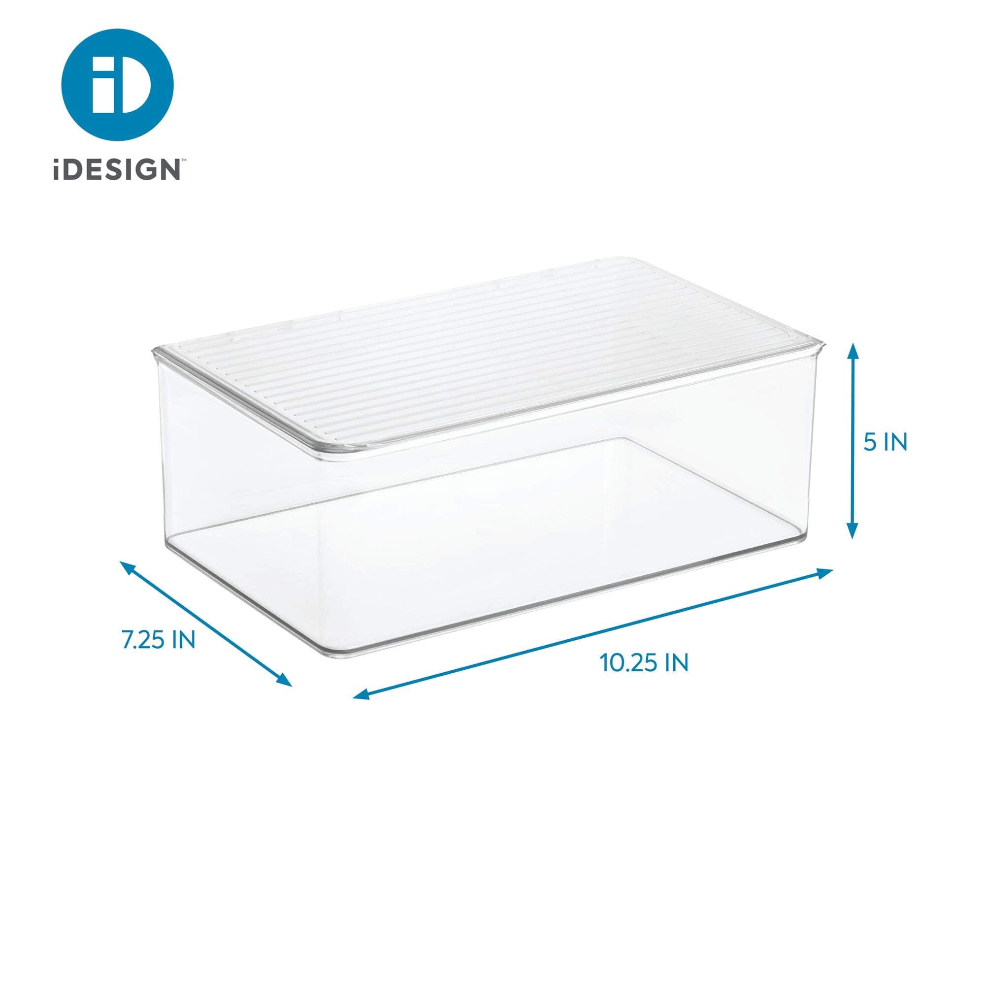 iDesign 39810 Med+ Large Plastic Bathroom Vanity Bin with Lid, Medication, Accessories, Dental Supplies, Cosmetics, BPA-Free Organizer Box, 7.25" x 10.75" x 5", Clear