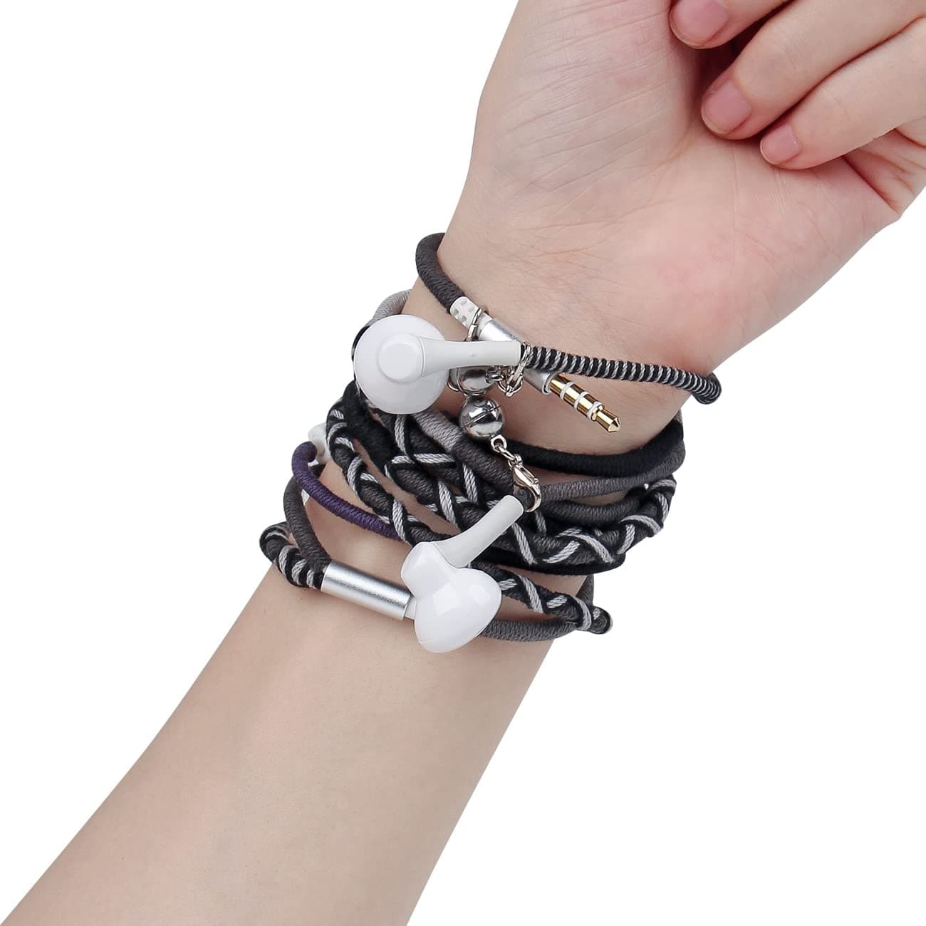 URIZONS 3.5mm Jack in-Ear Ear Buds Headphones with Mic - Tangle Free Cord Heavy Sound Bass Bracelet Stereo Earphones Compatible with iPhone Samsung Earbuds for Kids (12#)