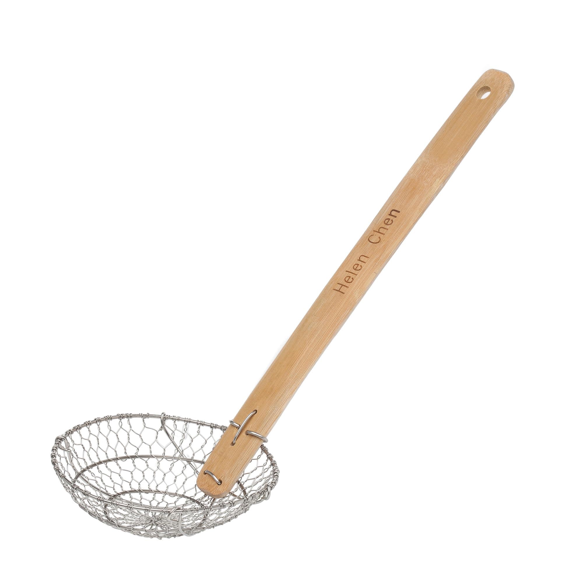 Helen's Asian Kitchen Spider Strainer, 7-Inch Stainless Steel Mesh Basket With Bamboo Handle, For Noodles, Dumplings, Wontons, Deep Frying, And Draining Tasks