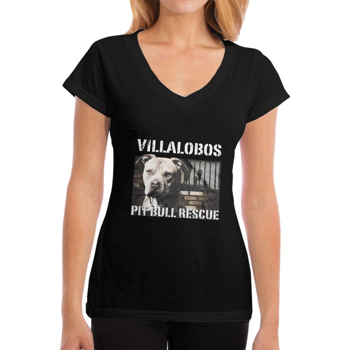 T-Shirts for Women, Villalobos Rescue Center Pit Bull Rescue Short Tee V Neck Cotton Summer T-Shirt for Work Sports