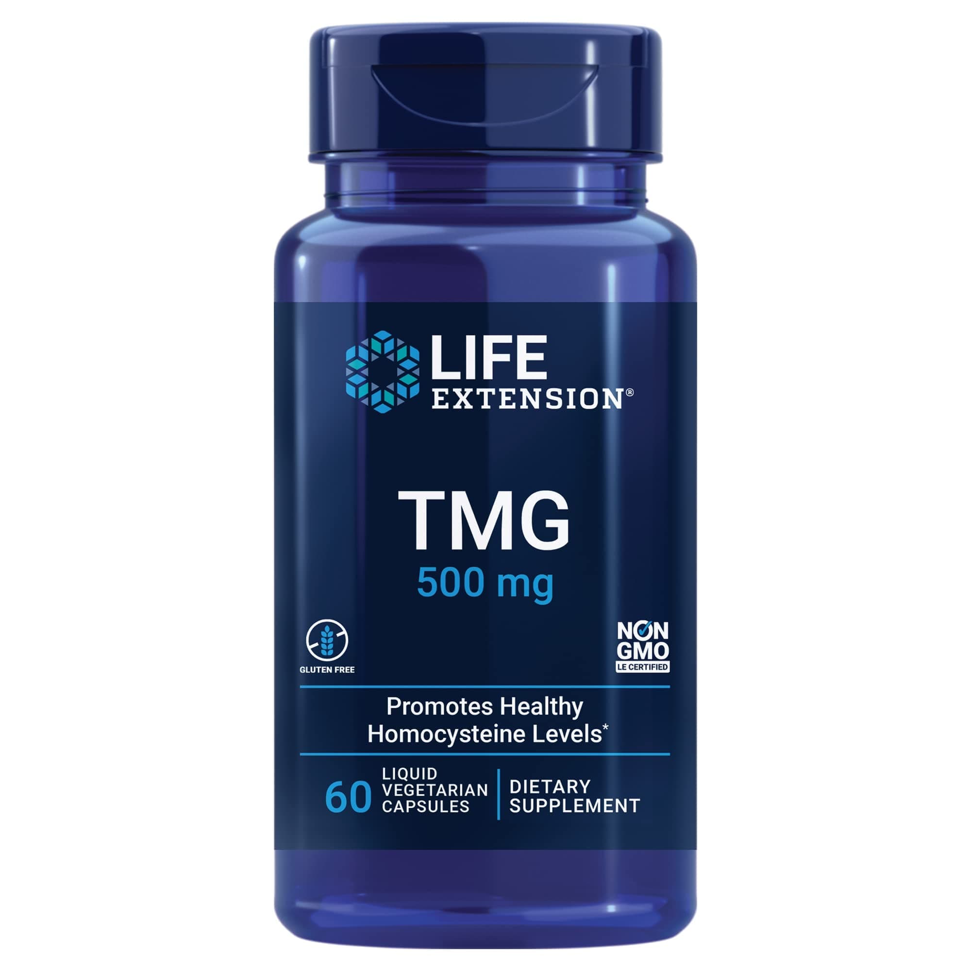 TMG, trimethylglycine, Encourages Healthy homocysteine Levels, Non-GMO, Gluten-Free, Vegetarian, 60 Capsules