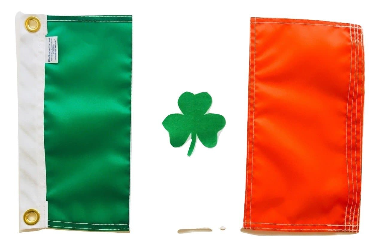 12x18 Inch Double Sided Ireland Irish Boat Flag St Patricks Shamrock Clover Leaf WindStrong® Flag (Sewn Stripes) Deluxe Outdoor SolarMax Nylon Flag Made in the USA
