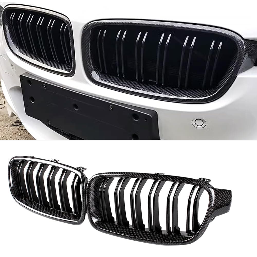 MAXDOM Replacement Front Upper Grill Fit for BMW (2012-2018) 3 Series F30 F31 – Gloss Black Carbon Fiber Grille